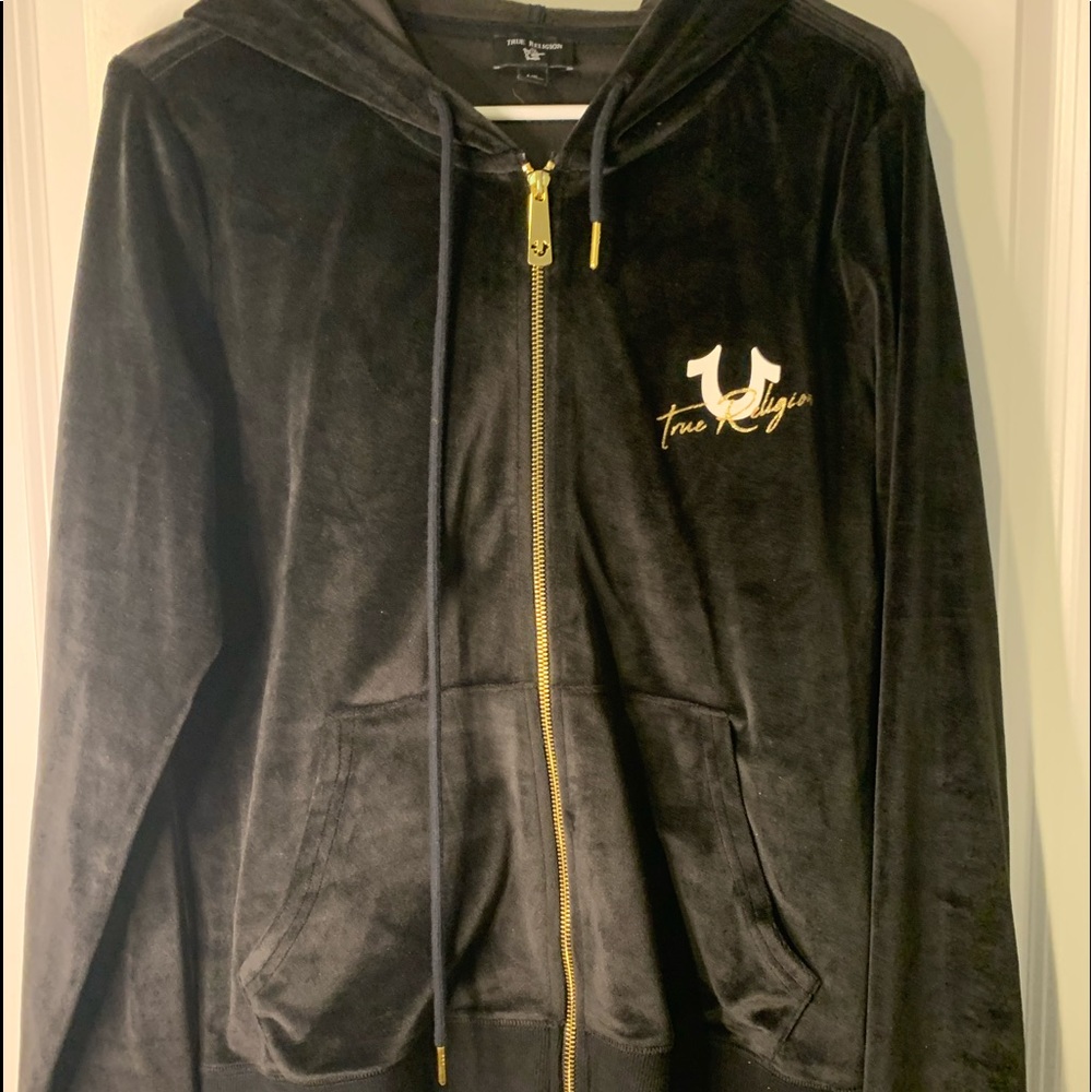 True religion black hoodie sweater